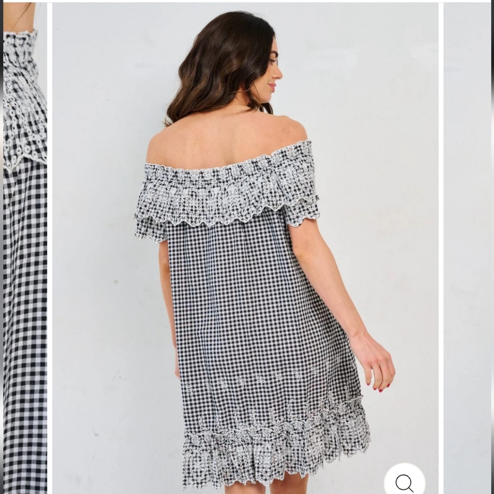 113 Black and White Off-Shoulder Dress - Picture 3 of 3